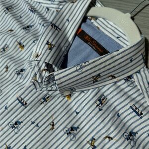 Ben Sherman Blue & White Striped Cotton Button-Down with Nautical Motif